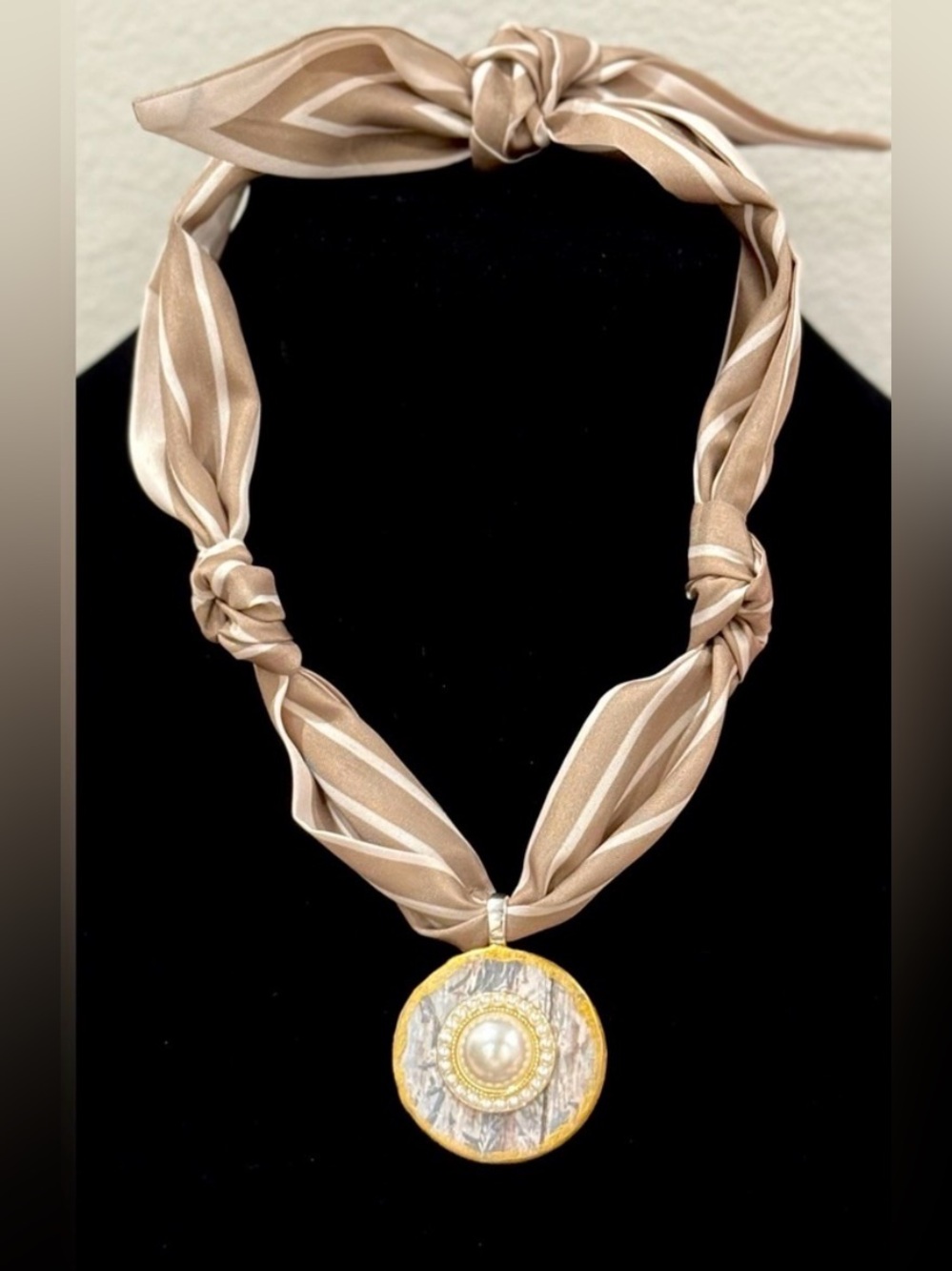 Handmade Faux Pearl Pendant on scarf Necklace